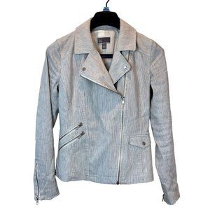 Chelsea28 Women Slim Lapel Multiple Zippers Motorcycle Jacket Gray White Size XS